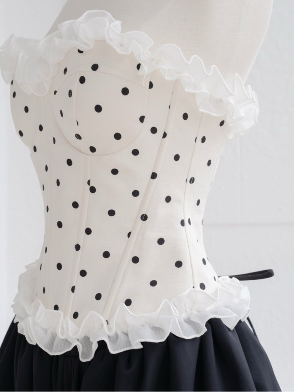 Ivory Polka Dot Ruffle Bustier Corset Top